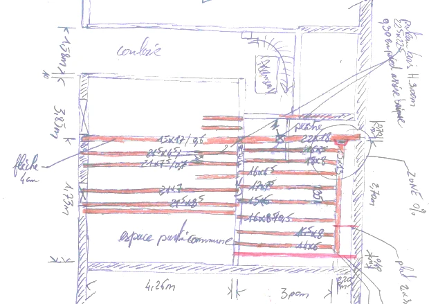 Dessin à main levée de l'ensemble de la structure du plancher avec ses caractéristiques